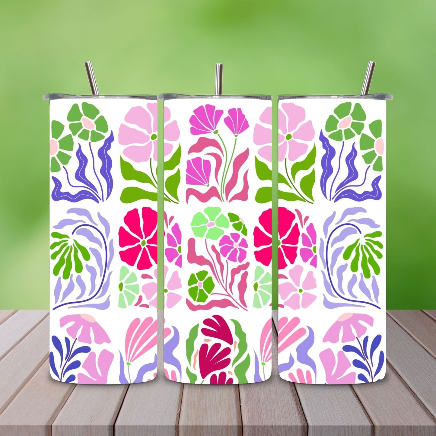 Stainless Steel Tumbler- Colorful Flowers