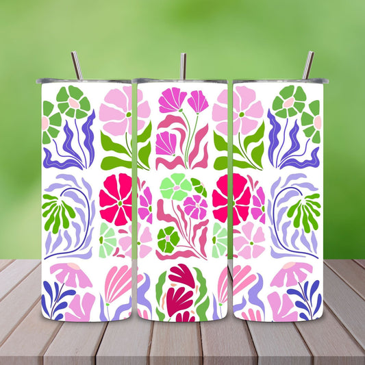 Stainless Steel Tumbler- Colorful Flowers