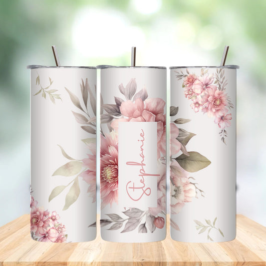 Stainless Steel Tumbler- Pink Flowers