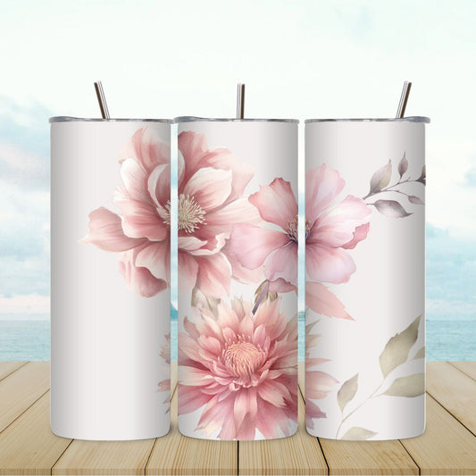 Stainless Steel Tumbler- Pink Flowers