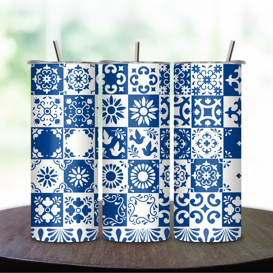 Stainless Steel Tumbler- Blue Talavera Tiles
